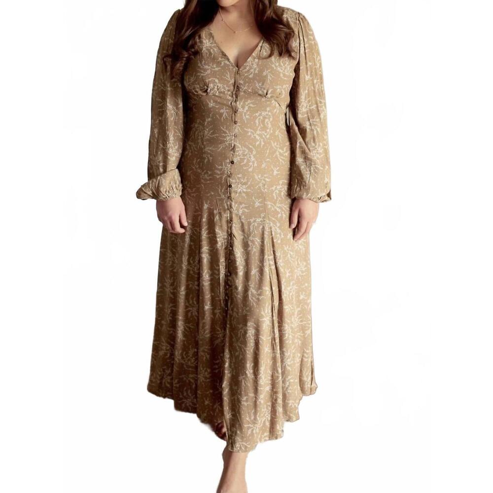 NEW IN-LOOM viscose floral button dress in umber